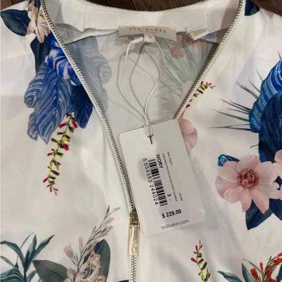 Ted Baker Floral Bomber Jacket - White and Multicolor NWT - Picture 2 of 11